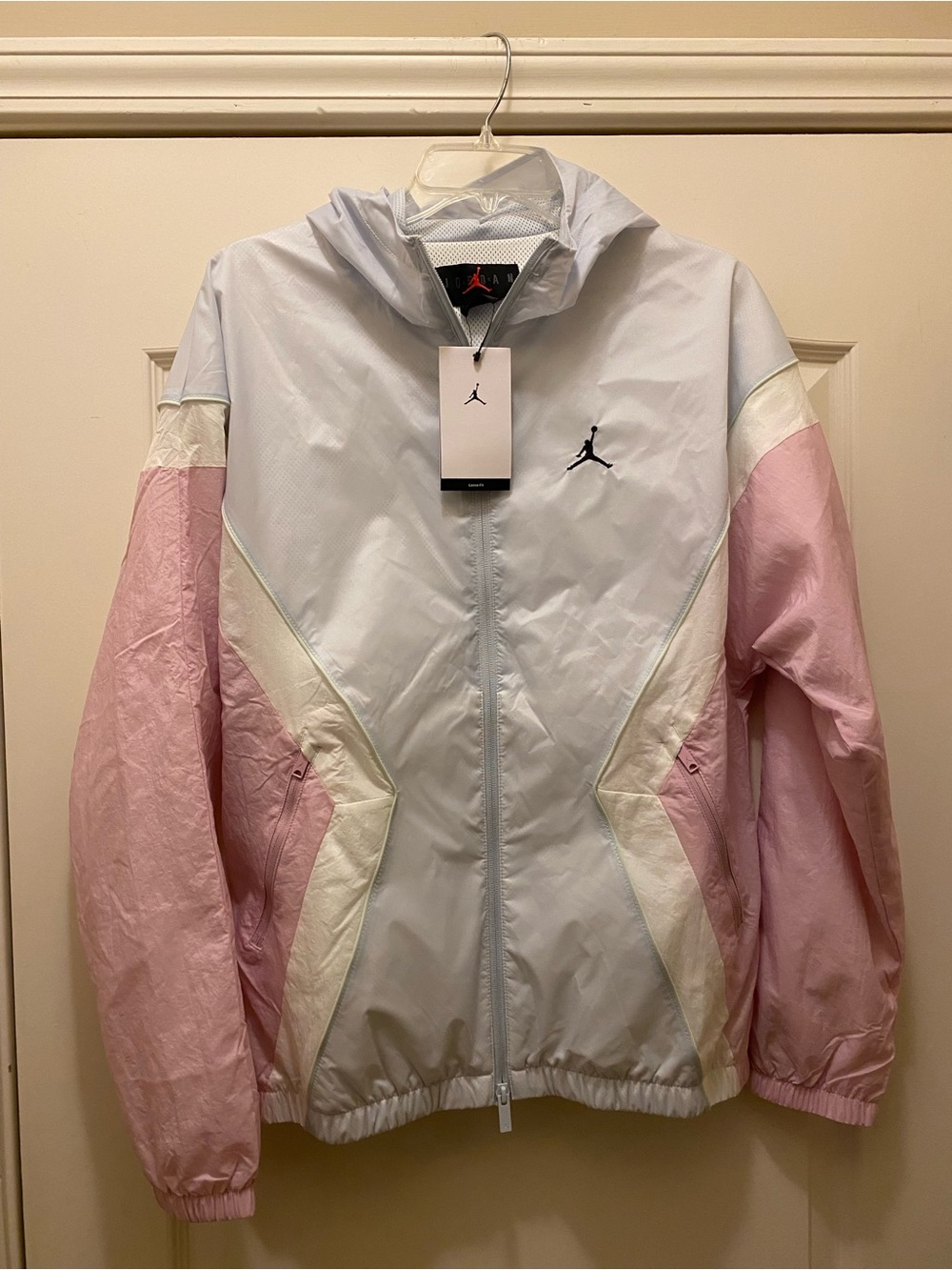 Jordan Men Colorblock Hooded Bomber Jacket - Light Blue, Pink & White